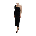 Dolce & Gabbana Black Wrap Sheath One Shoulder Wool Dress