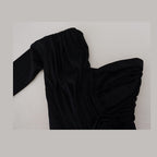 Dolce & Gabbana Black Wrap Sheath One Shoulder Wool Dress