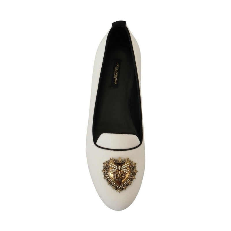Dolce & Gabbana White Velvet Slip Ons Loafers Flats Shoes