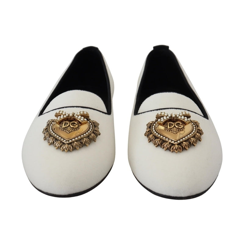 Dolce & Gabbana White Velvet Slip Ons Loafers Flats Shoes