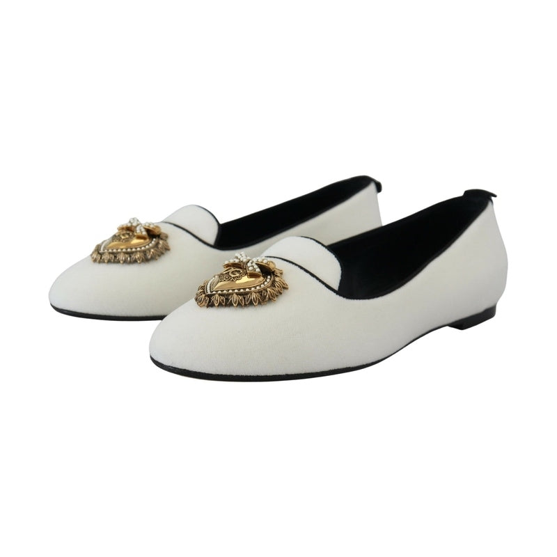 Dolce & Gabbana White Velvet Slip Ons Loafers Flats Shoes