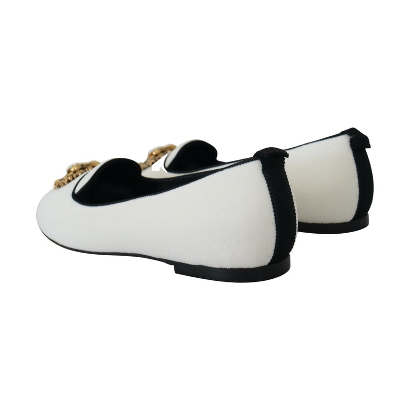 Dolce & Gabbana White Velvet Slip Ons Loafers Flats Shoes