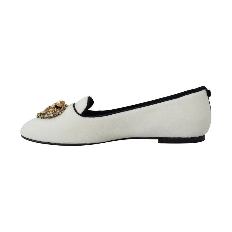 Dolce & Gabbana White Velvet Slip Ons Loafers Flats Shoes