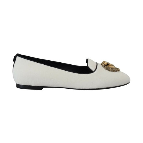 Dolce & Gabbana White Velvet Slip Ons Loafers Flats Shoes
