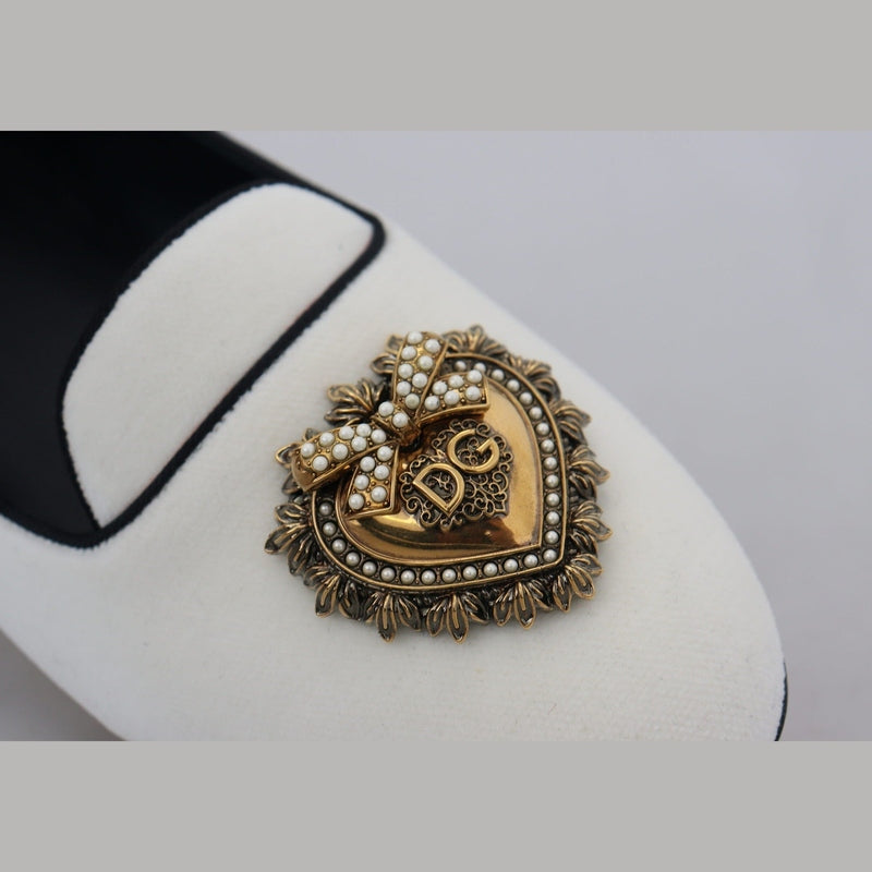 Dolce & Gabbana White Velvet Slip Ons Loafers Flats Shoes