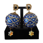 Dolce & Gabbana Gold Brass Blue Dangle Ball Crystal Clip On Earrings