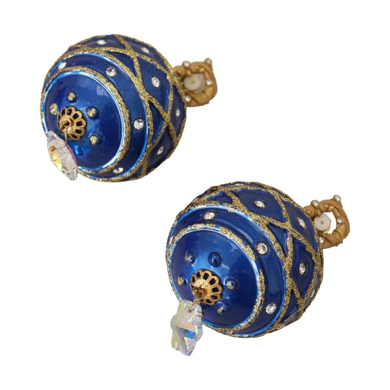 Dolce & Gabbana Gold Brass Blue Dangle Ball Crystal Clip On Earrings