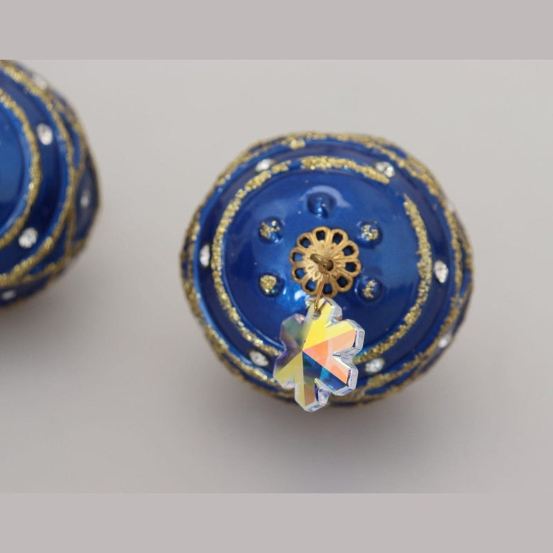 Dolce & Gabbana Gold Brass Blue Dangle Ball Crystal Clip On Earrings