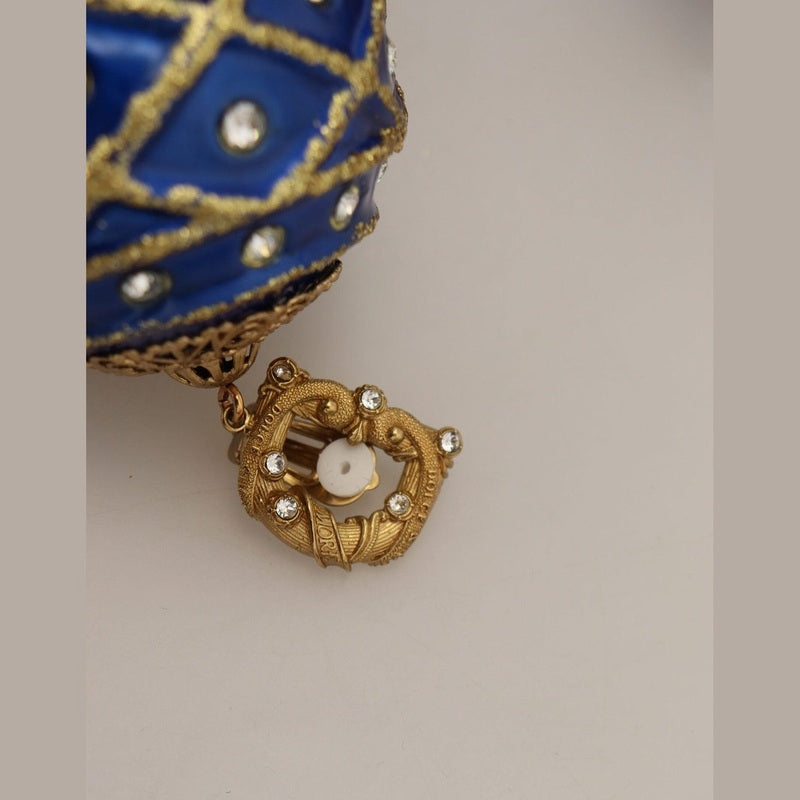Dolce & Gabbana Gold Brass Blue Dangle Ball Crystal Clip On Earrings