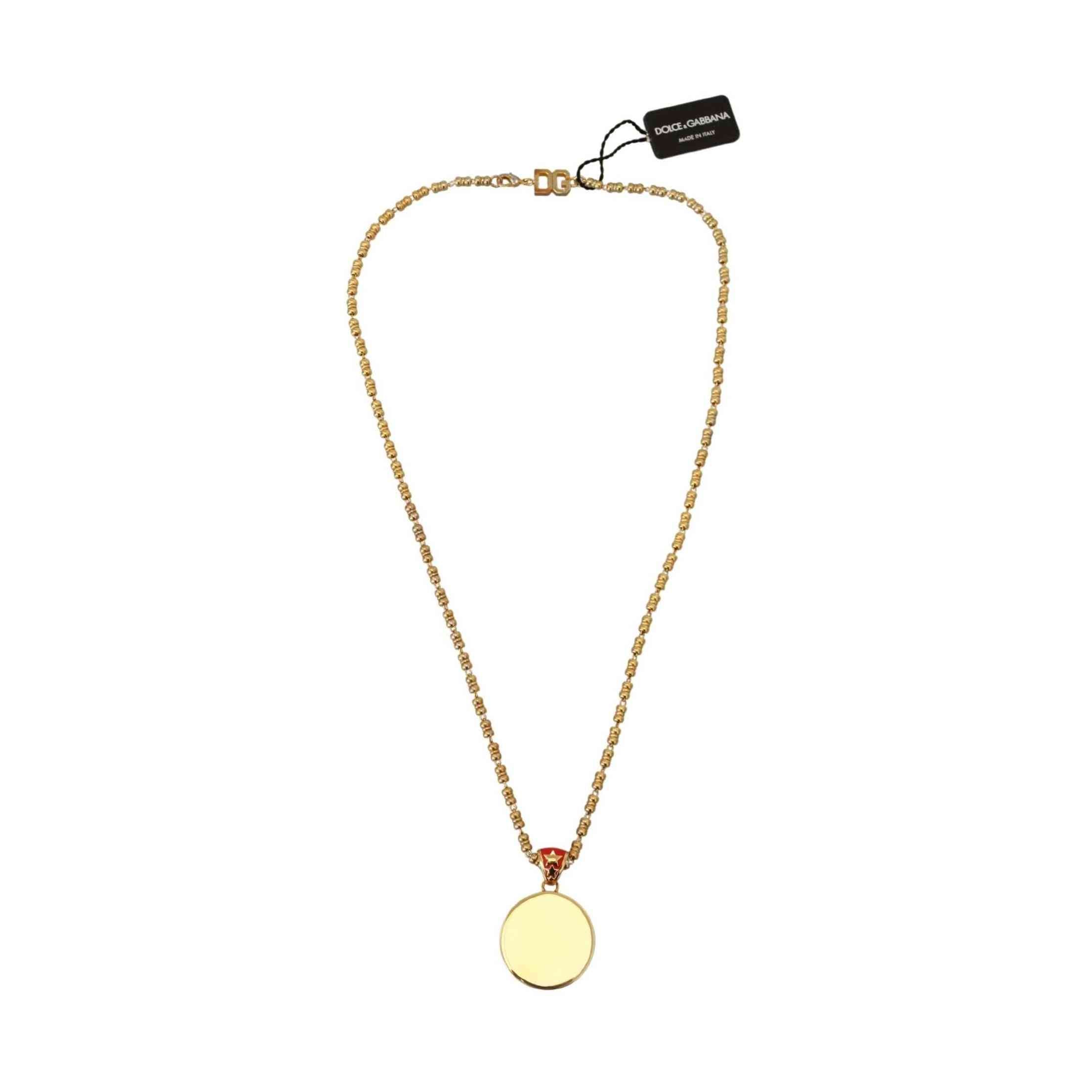 Dolce & Gabbana Gold Brass Chain SUPER PIG Pendant Logo Necklace