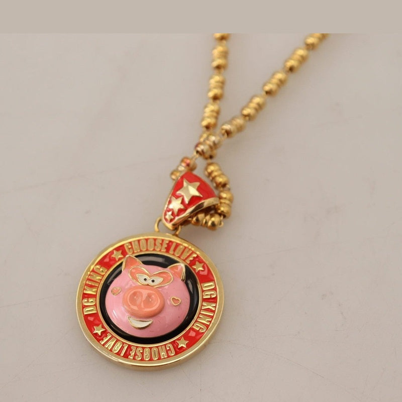 Dolce & Gabbana Gold Brass Chain SUPER PIG Pendant Logo Necklace