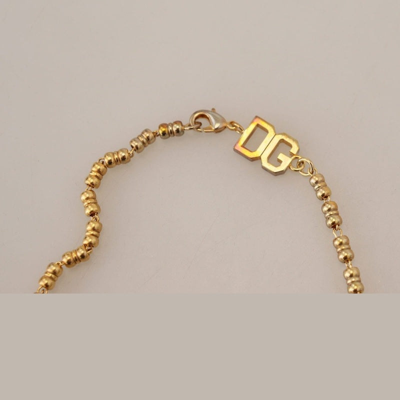 Dolce & Gabbana Gold Brass Chain SUPER PIG Pendant Logo Necklace