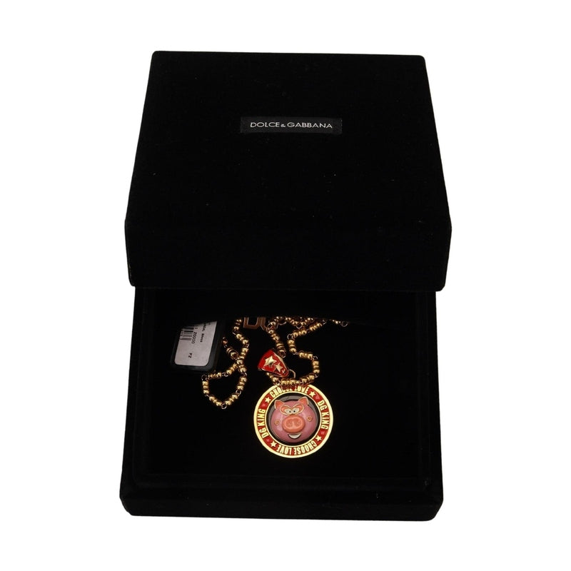 Dolce & Gabbana Gold Brass Chain SUPER PIG Pendant Logo Necklace