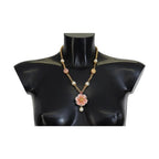Dolce & Gabbana Gold Tone Floral Crystals Pink Embellished Necklace