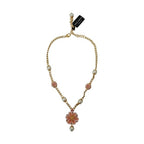 Dolce & Gabbana Gold Tone Floral Crystals Pink Embellished Necklace