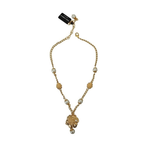Dolce & Gabbana Gold Tone Floral Crystals Pink Embellished Necklace