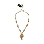 Dolce & Gabbana Gold Tone Floral Crystals Pink Embellished Necklace