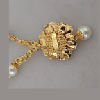 Dolce & Gabbana Gold Tone Floral Crystals Pink Embellished Necklace