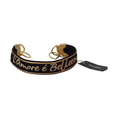 Dolce & Gabbana Black Gold Logo Print Brass Bag Shoulder Strap
