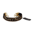 Dolce & Gabbana Black Gold Logo Print Brass Bag Shoulder Strap