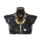 Dolce & Gabbana Gold Brass Crystal Logo Pineapple Statement Necklace