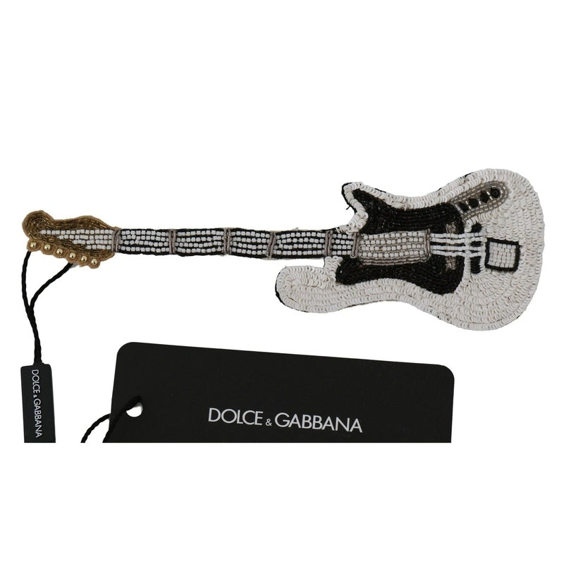 Dolce & Gabbana Gold Brass Beaded Guitar Pin Accessory Brooch