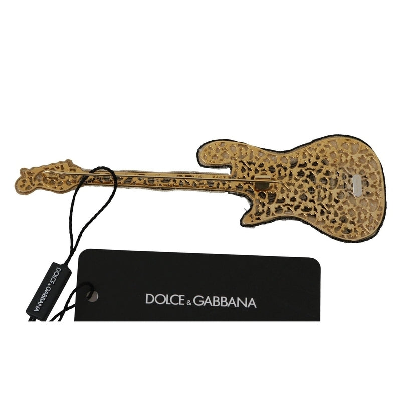 Dolce & Gabbana Gold Brass Beaded Guitar Pin Accessory Brooch