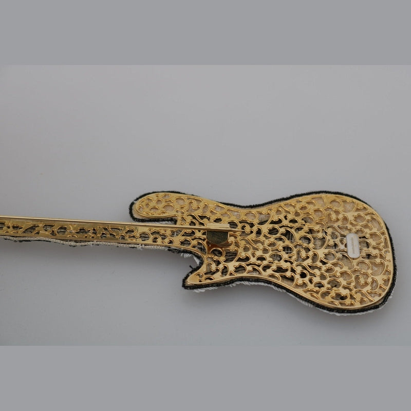 Dolce & Gabbana Gold Brass Beaded Guitar Pin Accessory Brooch