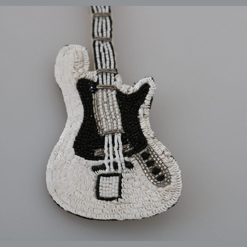 Dolce & Gabbana Gold Brass Beaded Guitar Pin Accessory Brooch