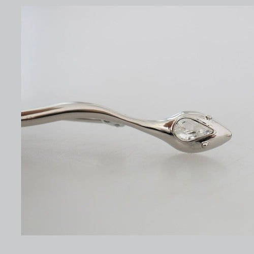 Dolce & Gabbana Silver Brass Crystal Spilla Serpente Mens Brooch Pin