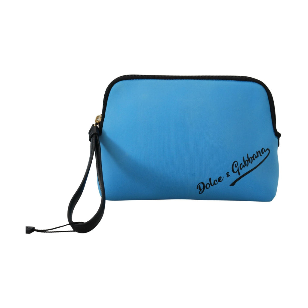 Dolce & Gabbana Blue Logo Print Hand Pouch Leopard Print Toiletry Bag