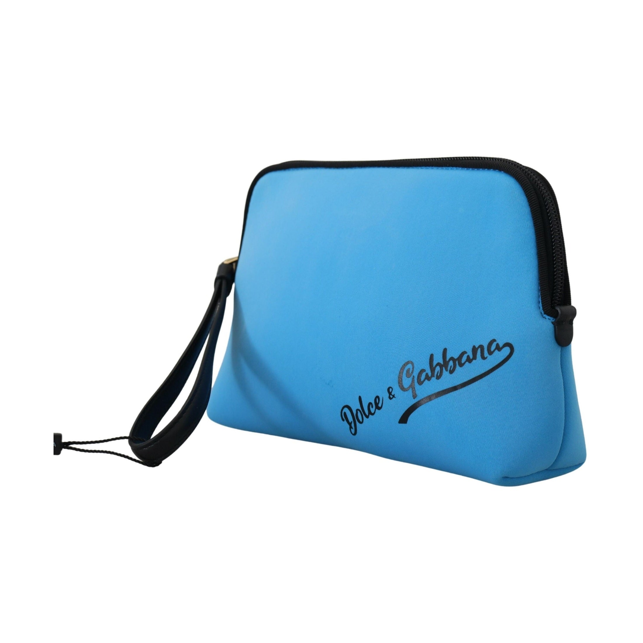 Dolce & Gabbana Blue Logo Print Hand Pouch Leopard Print Toiletry Bag
