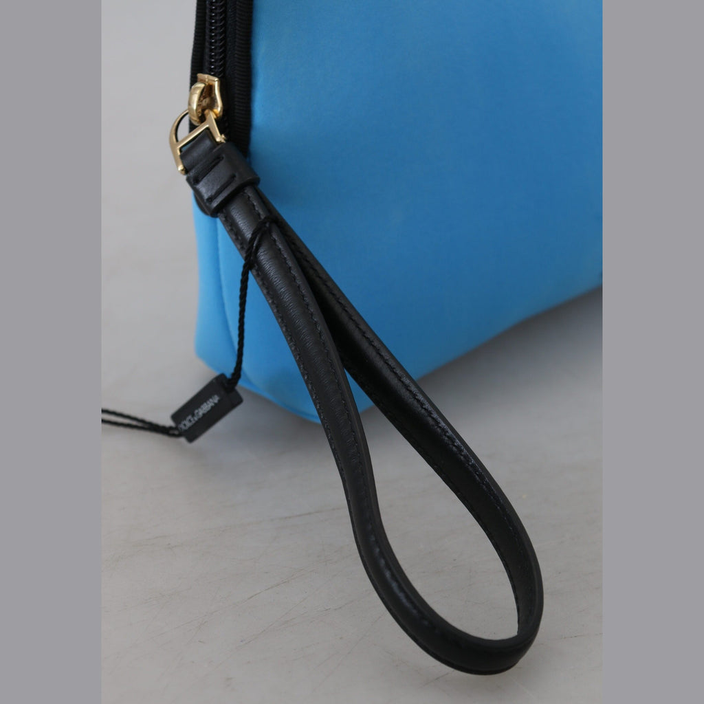 Dolce & Gabbana Blue Logo Print Hand Pouch Leopard Print Toiletry Bag