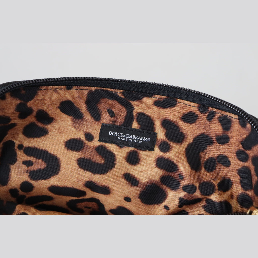 Dolce & Gabbana Blue Logo Print Hand Pouch Leopard Print Toiletry Bag