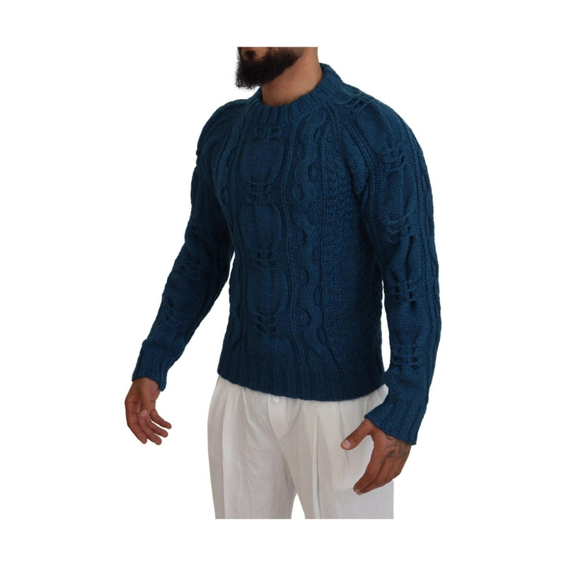 Dolce & Gabbana Blue Knitted Wool Alpaca Pullover Sweater