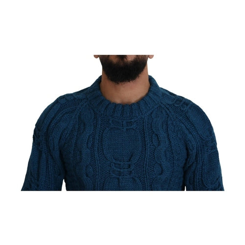 Dolce & Gabbana Blue Knitted Wool Alpaca Pullover Sweater