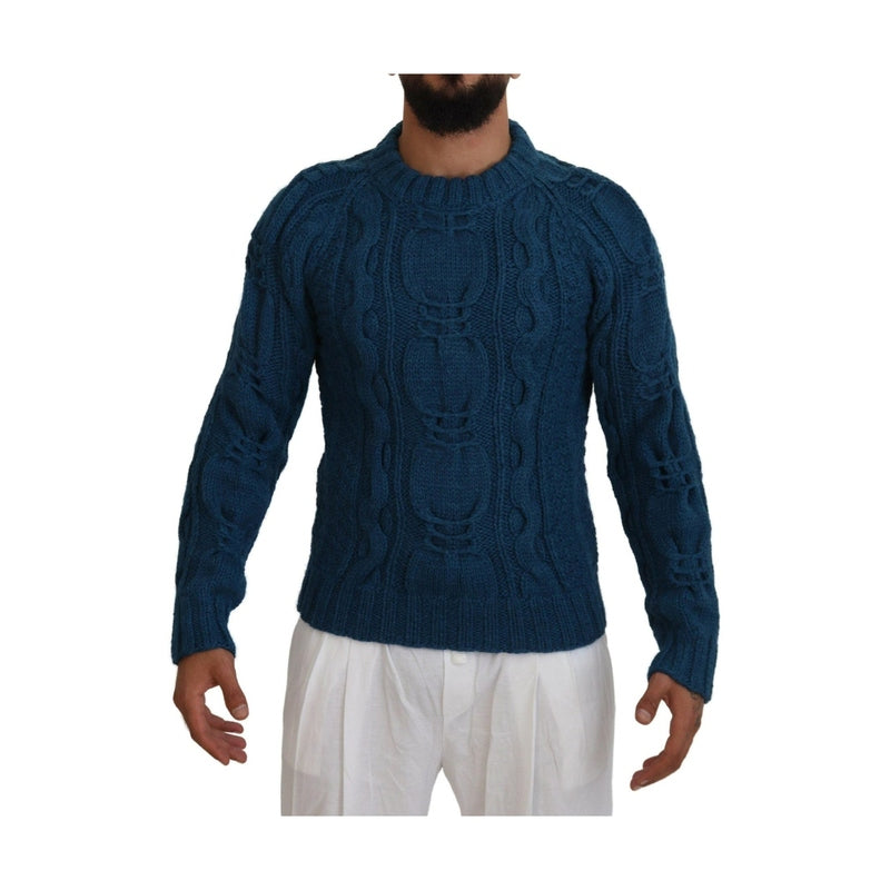 Dolce & Gabbana Blue Knitted Wool Alpaca Pullover Sweater
