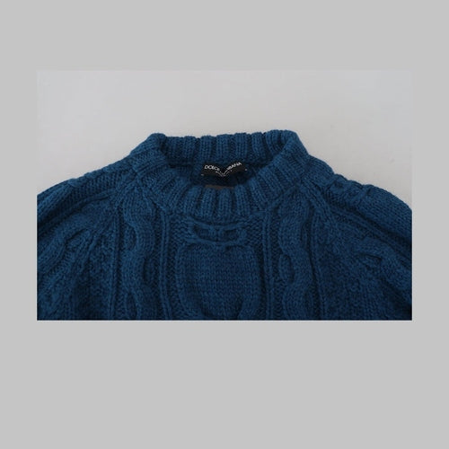 Dolce & Gabbana Blue Knitted Wool Alpaca Pullover Sweater