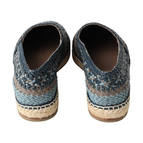 Dolce & Gabbana Blue Gray Leather Buffalo Espadrille Shoes