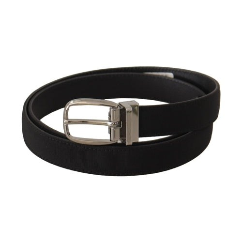 Dolce & Gabbana Black Calf Canvas Silver Tone Logo Metal Belt