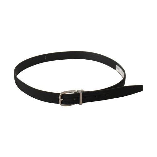 Dolce & Gabbana Black Calf Canvas Silver Tone Logo Metal Belt