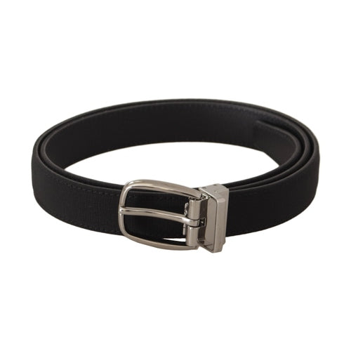 Dolce & Gabbana Black Calf Canvas Silver Tone Logo Metal Belt