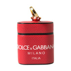 Dolce & Gabbana Red Leather Gold Tone Metal Logo Print Airpods Case