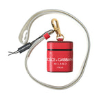 Dolce & Gabbana Red Leather Gold Tone Metal Logo Print Airpods Case