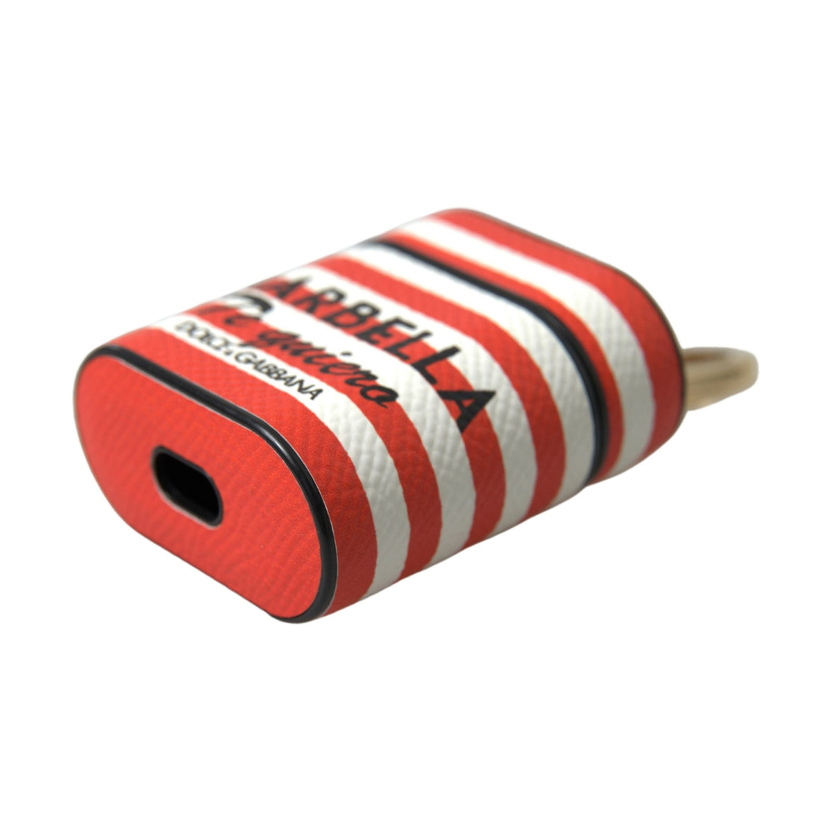 Orange Stripe Dauphine Leather Logo Strap Airpod Case