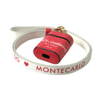 Dolce & Gabbana Red Leather Gold Tone Metal Logo Print Strap Airpods Case