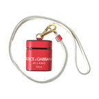 Dolce & Gabbana Red Leather Gold Tone Metal Logo Print Strap Airpods Case