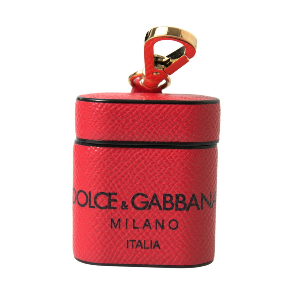 Dolce & Gabbana Red Black Calf Leather Logo Print Strap Airpods Case