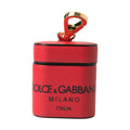 Dolce & Gabbana Red Black Calf Leather Logo Print Strap Airpods Case
