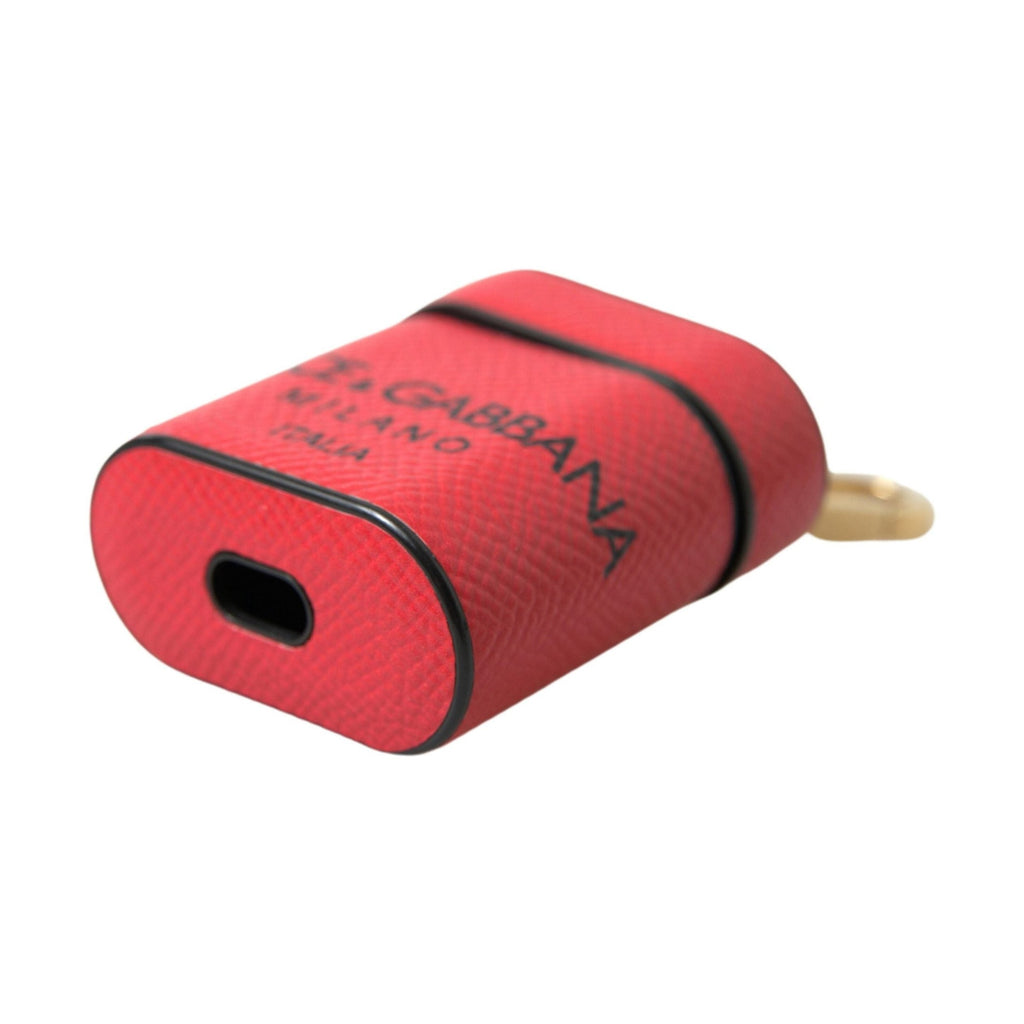 Dolce & Gabbana Red Black Calf Leather Logo Print Strap Airpods Case
